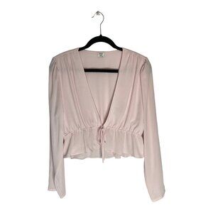 NWT Sunday Best Cropped Tie-Front Long Sleeve Pink Blouse-sz Large